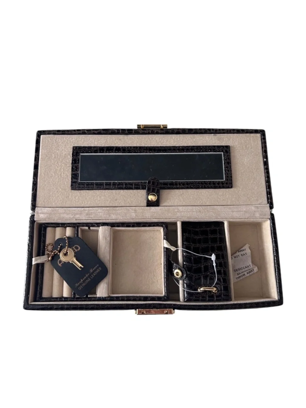 NWOT Alfred Design Keepsake Jewelry Box Genuine Croc Embossed Leather w/ Key
